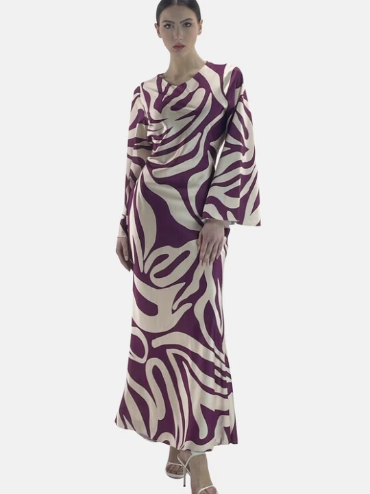 Foto van product Elara Jurk 'Abaya' beige / bessen