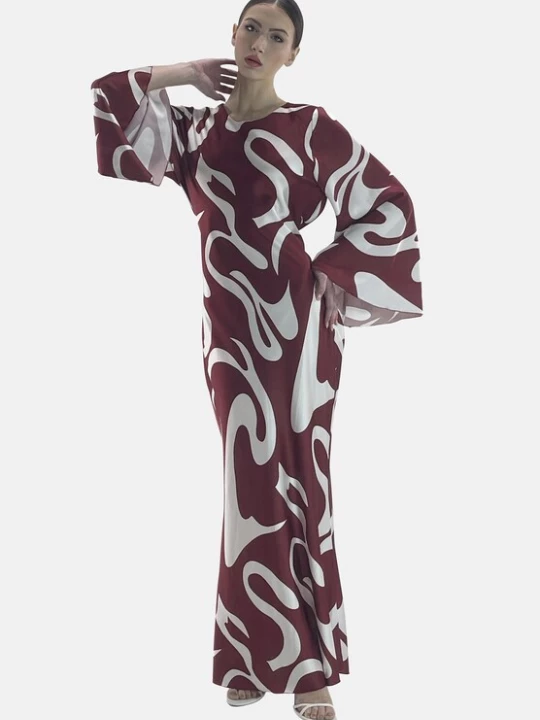 Foto van product Elara Jurk 'Abaya' bourgogne / wit