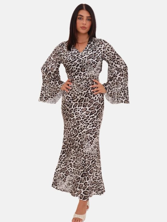 Foto van product Elara Jurk 'Abaya' lichtbeige / chocoladebruin / zwart