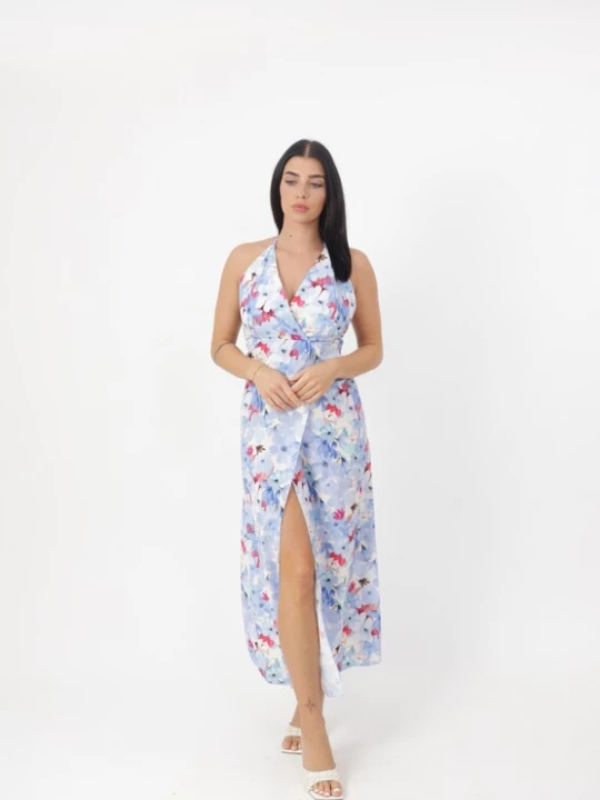 Foto van product Elara Jurk aqua / lichtblauw / cranberry / wit
