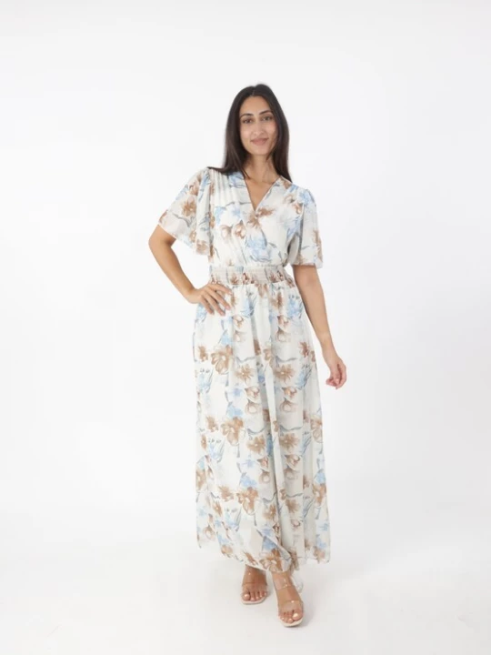Foto van product Elara Jurk beige / ecru / donkerbeige / lichtblauw