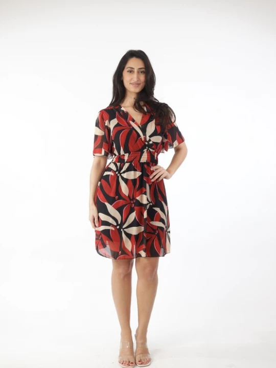 Foto van product Elara Jurk beige / rood / zwart
