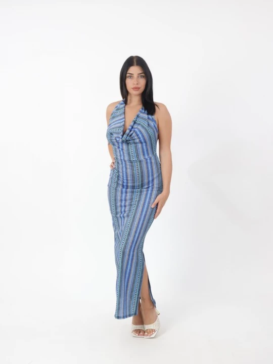 Foto van product Elara Jurk blauw / aqua / donkergrijs / offwhite