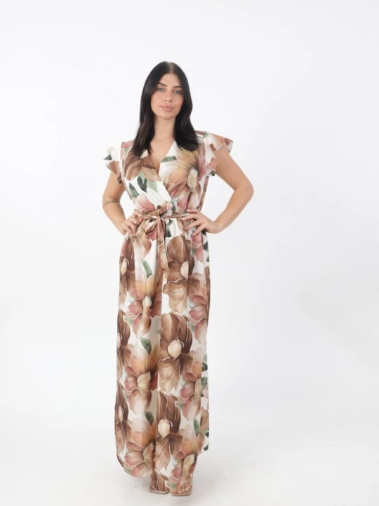Foto van product Elara Jurk chocoladebruin / mokka / jade groen / wit