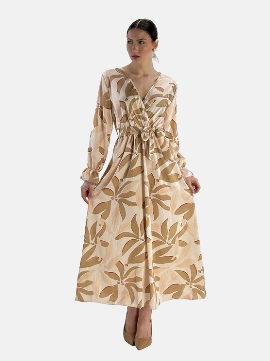 Foto van product Elara Jurk crème / camel / roestbruin