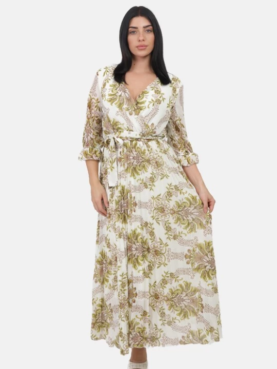 Foto van product Elara Jurk donkerbeige / kiwi / wit