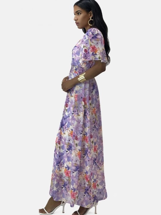 Foto van product Elara Jurk ecru / lila / lavendel / framboos