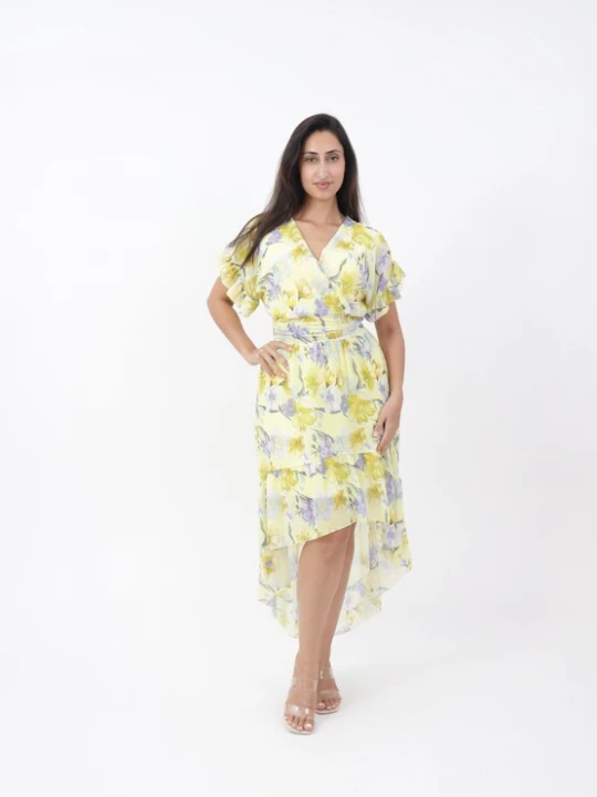 Foto van product Elara Jurk geel / grijs / lila / wit