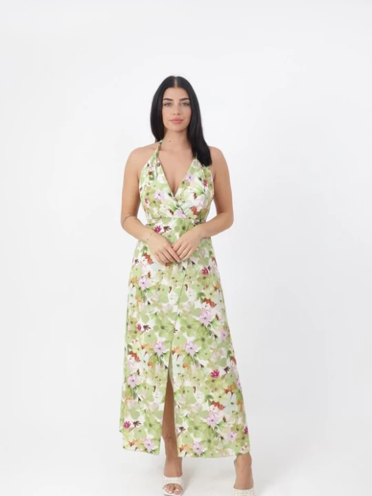 Foto van product Elara Jurk grasgroen / koraal / wit