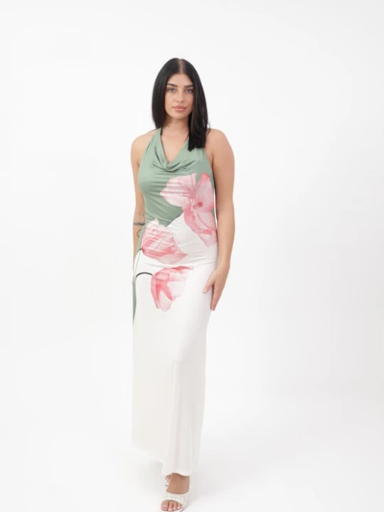 Foto van product Elara Jurk kaki / rosa / wit