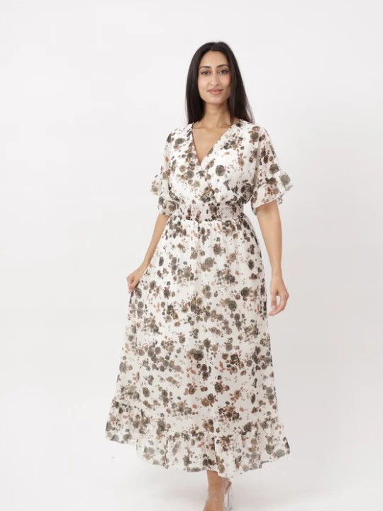 Foto van product Elara Jurk lichtbeige / bruin / chocoladebruin / brokaat