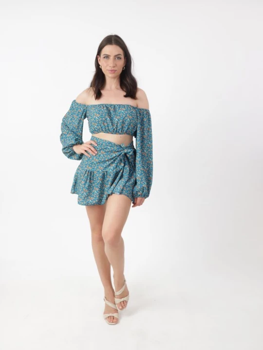 Foto van product Elara Kostuum beige / cyaan blauw / cognac