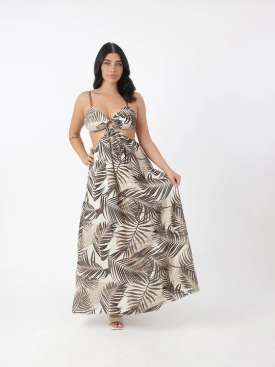 Foto van product Elara Zomerjurk beige / chocoladebruin / zwart / wit