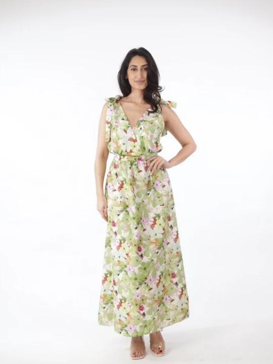 Foto van product Elara Zomerjurk cognac / lichtgroen / pastellila / wit