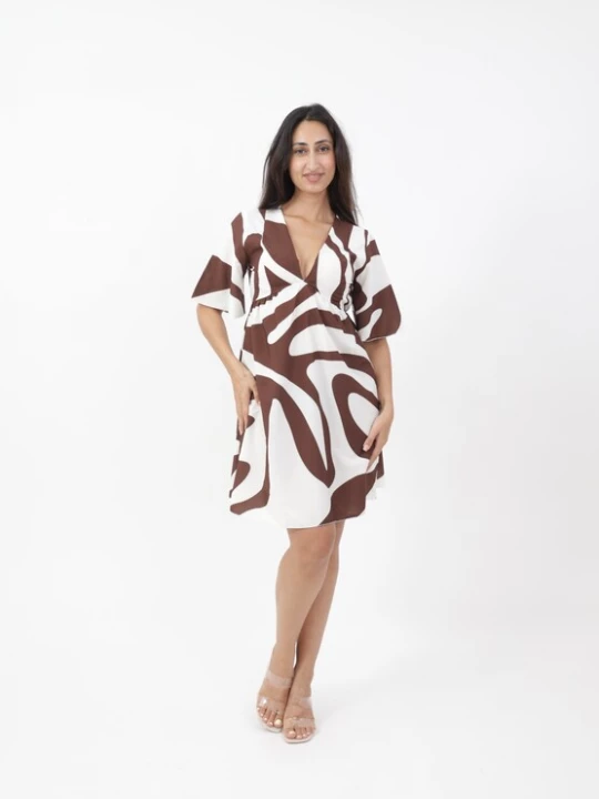 Foto van product Elara Zomerjurk donkerbruin / wit