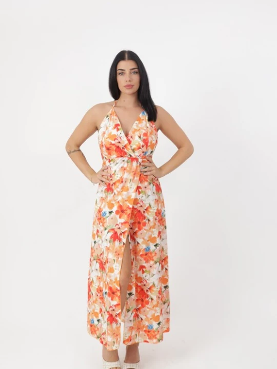 Foto van product Elara Zomerjurk kaki / oranje / donkeroranje / wit