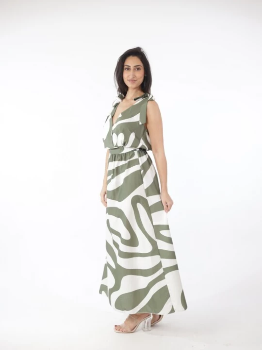Foto van product Elara Zomerjurk olijfgroen / wit