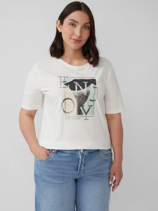 Foto van product Elastisch T-shirt met print op de voorkant s.Oliver crème