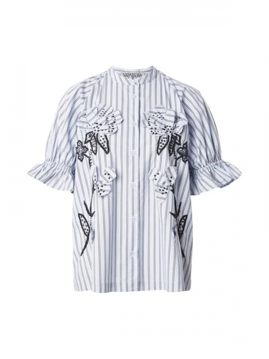 Foto van product Essentiel Antwerp Blouse 'JEEZ' lichtblauw / donkergrijs / zwart / wit