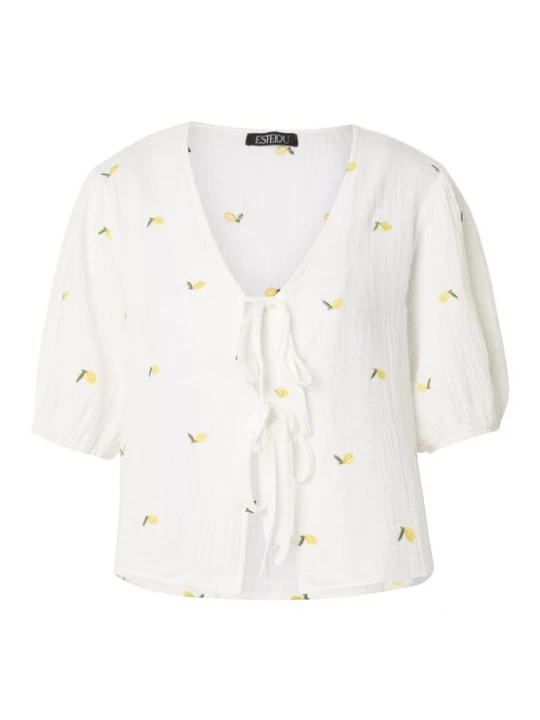 Foto van product Estelou Blouse 'Lemon' limoen / donkergroen / wit