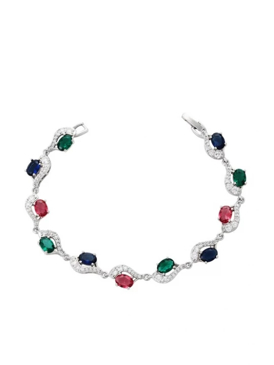 Foto van product faina Armband navy / smaragd / robijnrood / zilver