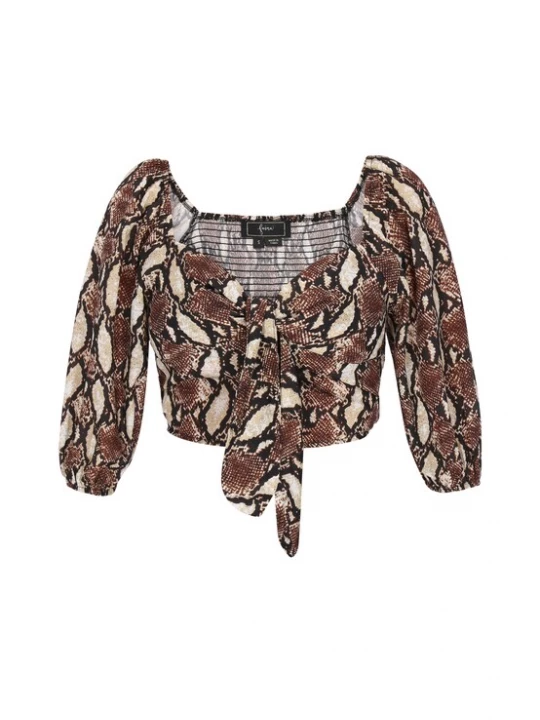 Foto van product faina Blouse 'Festive' donkerbruin / kaki / zwart