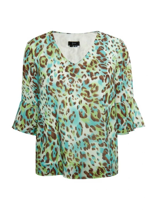 Foto van product faina Blouse turquoise / bruin / groen / wit