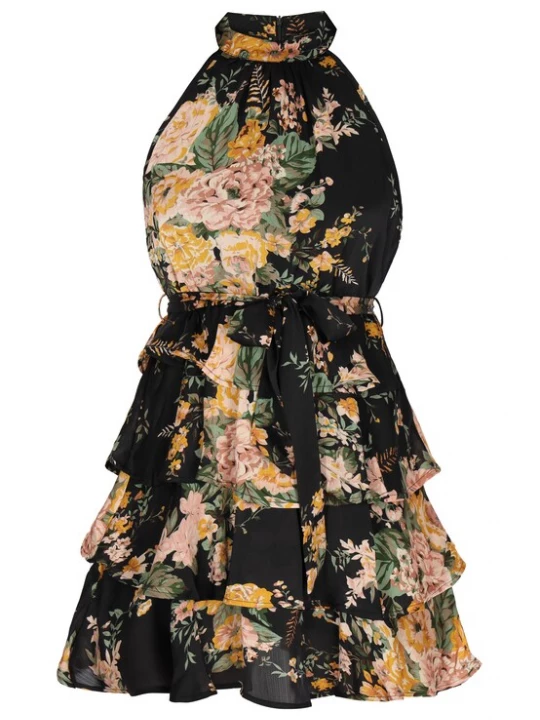 Foto van product faina Cocktailjurk geel / groen / zwart