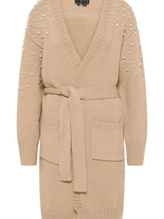 Foto van product faina Gebreid vest donkerbeige / parelwit