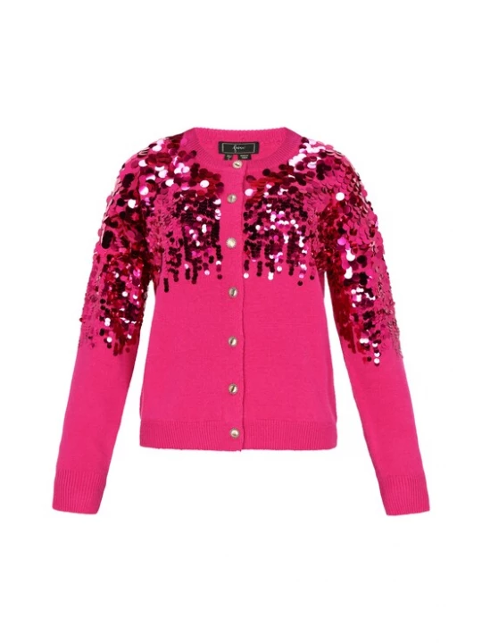 Foto van product faina Gebreid vest donkerlila / fuchsia / parelwit