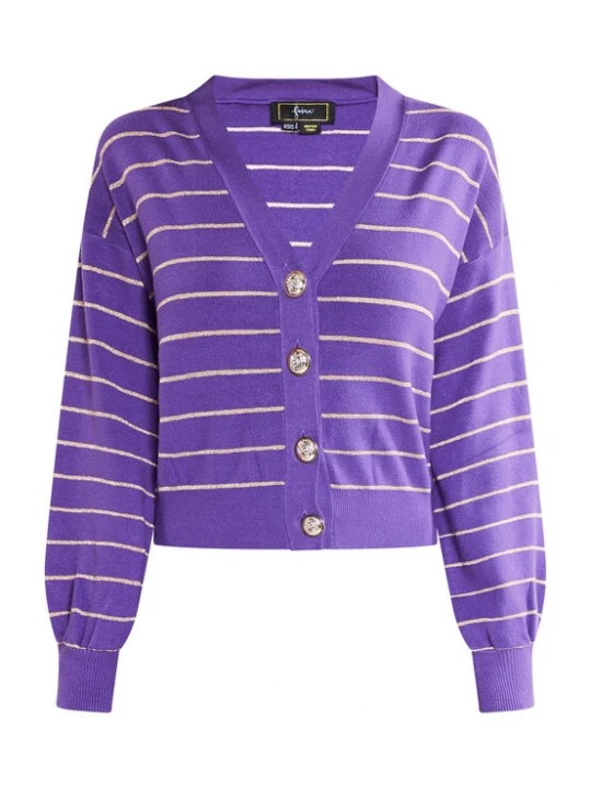Foto van product faina Gebreid vest donkerlila / wit