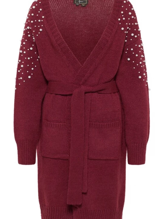 Foto van product faina Gebreid vest donkerrood / parelwit