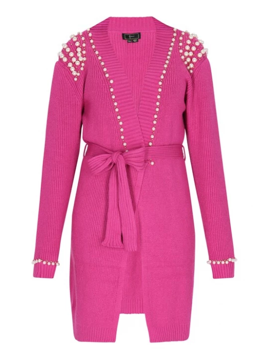Foto van product faina Gebreid vest goud / fuchsia / parelwit