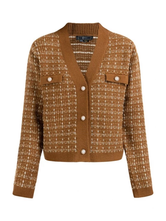 Foto van product faina Gebreid vest karamel / wit
