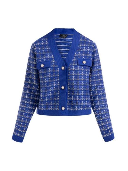 Foto van product faina Gebreid vest 'Koosh' lichtbeige / royal blue / koningsblauw