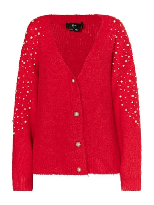 Foto van product faina Gebreid vest rood / parelwit