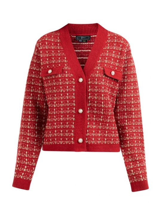 Foto van product faina Gebreid vest rood / wit