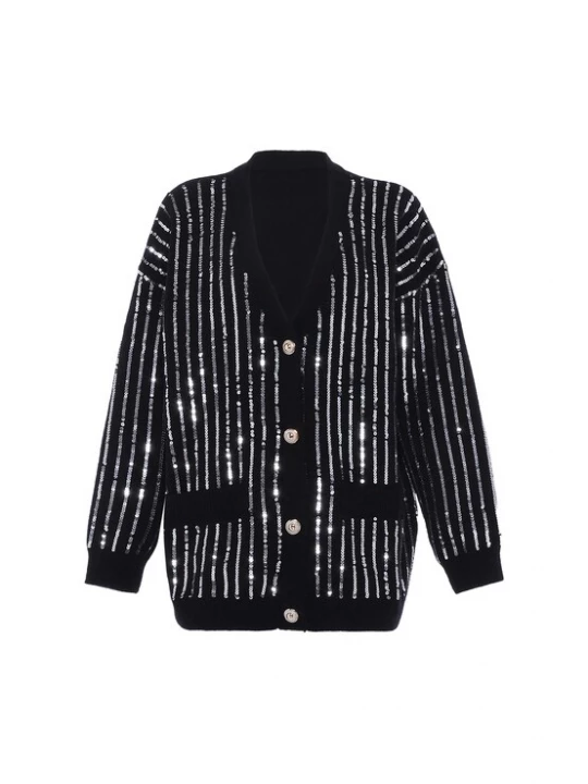 Foto van product faina Gebreid vest zwart / zilver