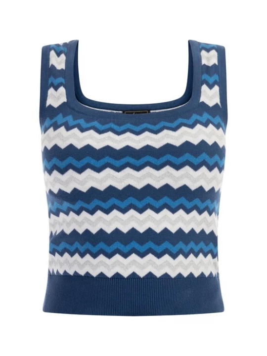 Foto van product faina Gebreide top navy / turquoise / opaal / wit