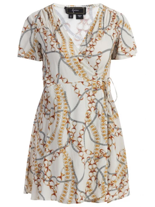 Foto van product faina Jurk bruin / zilvergrijs / oranje / parelwit