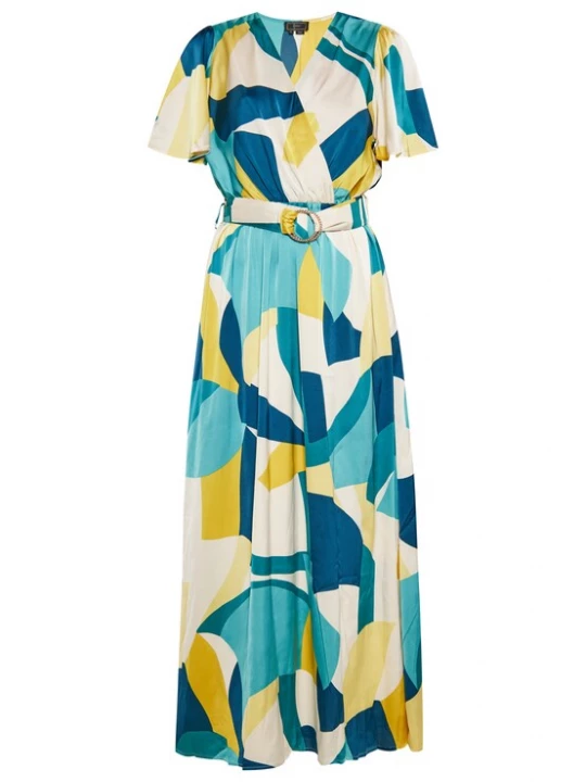 Foto van product faina Jurk lichtbeige / navy / aqua / goudgeel