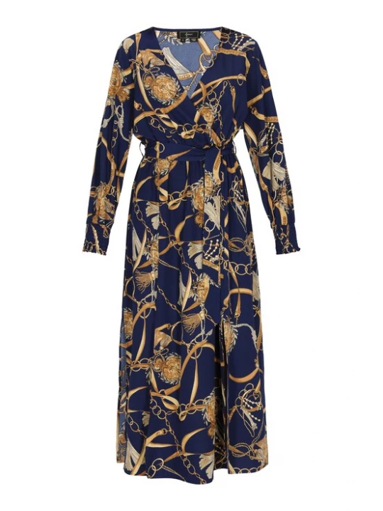 Foto van product faina Jurk navy / safraan / pasteelgeel