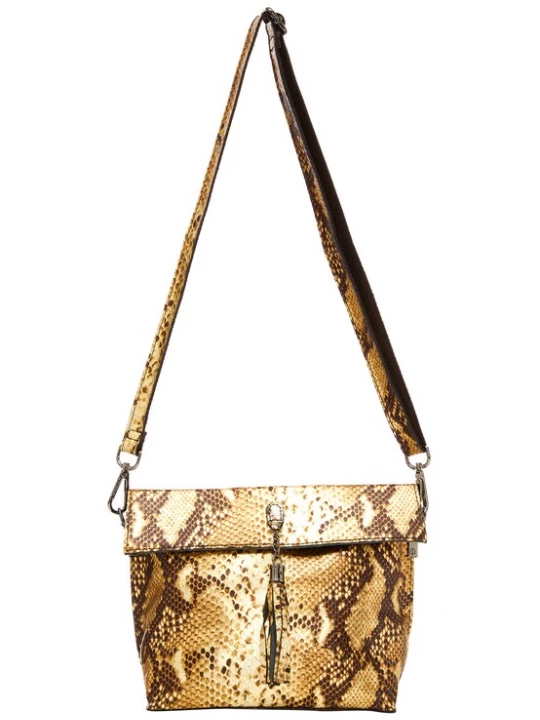Foto van product faina Schoudertas beige / chocoladebruin / safraan