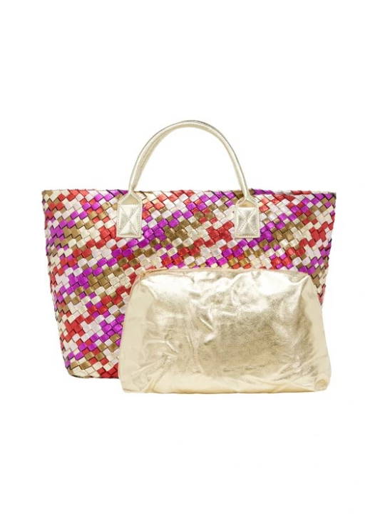 Foto van product faina Shopper goud / olijfgroen / fuchsia / rood