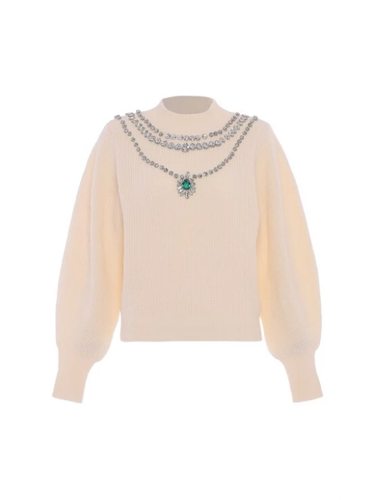 Foto van product faina Trui beige / smaragd / zilver