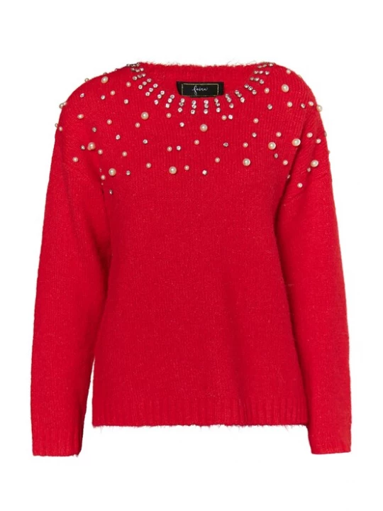 Foto van product faina Trui 'Koosh' rood / parelwit