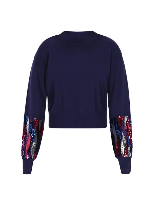 Foto van product faina Trui navy / lila / rood / zilver