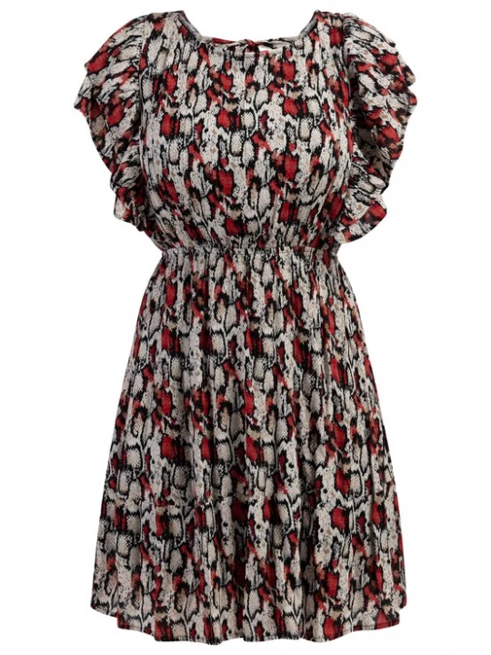 Foto van product faina Zomerjurk lichtbruin / rood / zwart / wit