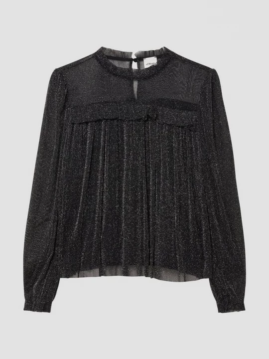 Foto van product Feestelijk shirt van glittergaas met ruches s.Oliver zwart