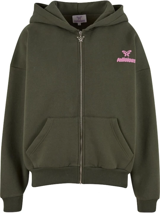 Foto van product Felicious Sweatvest olijfgroen / lichtroze